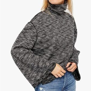 Free People Sunny Days Marled Black Turtleneck Size Large